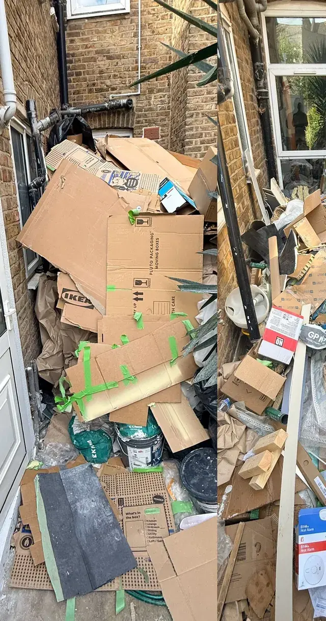 Cardboard removal in Ilford, before